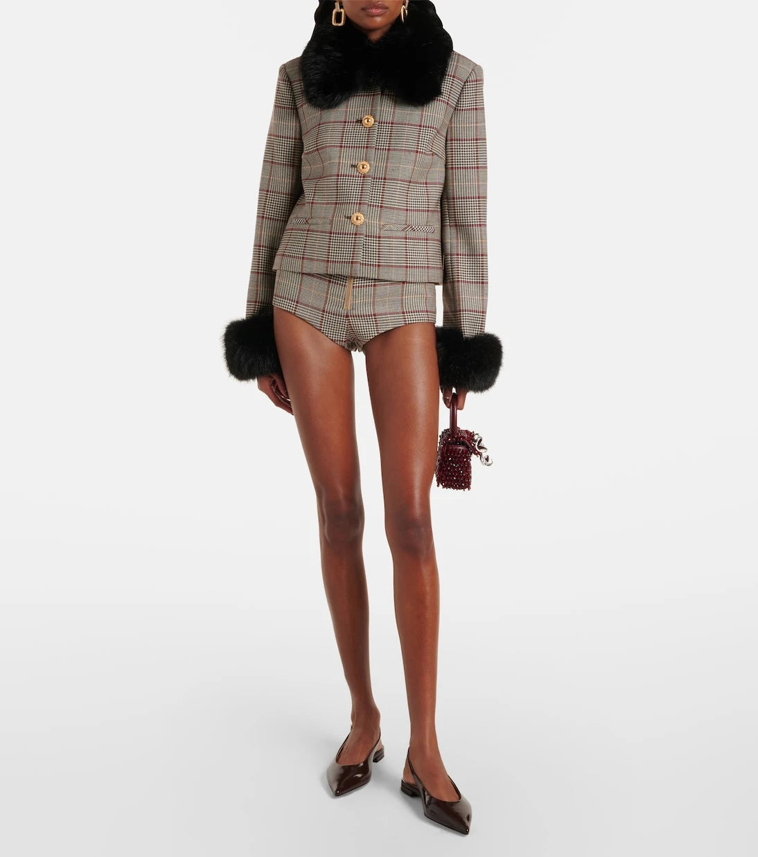 Self-Portrait - Checked cropped jacket
