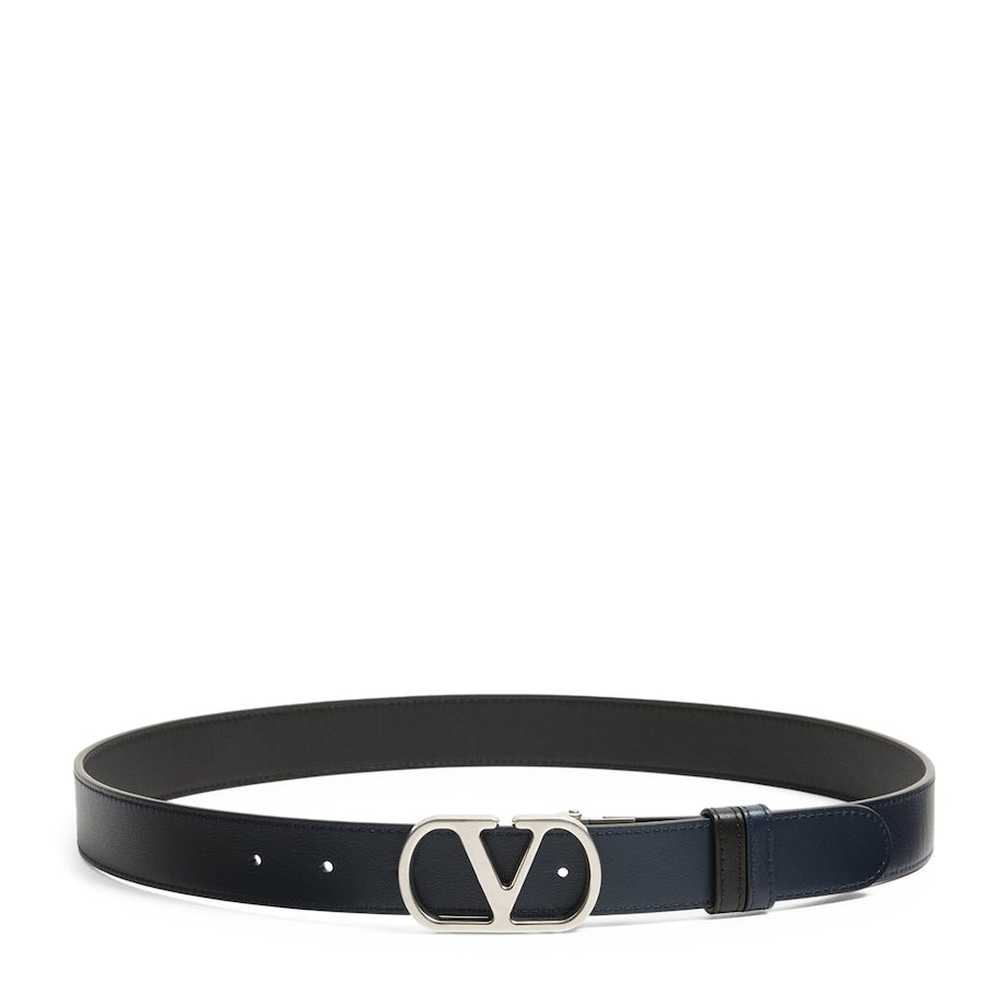 Valentino Garavani Black Leather Reversible VLogo Signature Belt