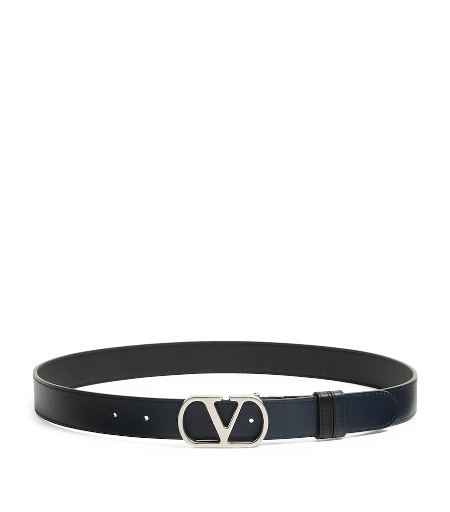 Valentino Garavani Black Leather Reversible VLogo Signature Belt