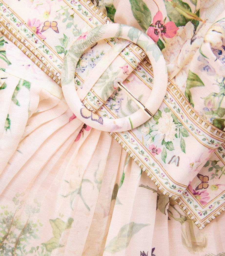 Pink Linen-Silk Belted Maxi Skirt