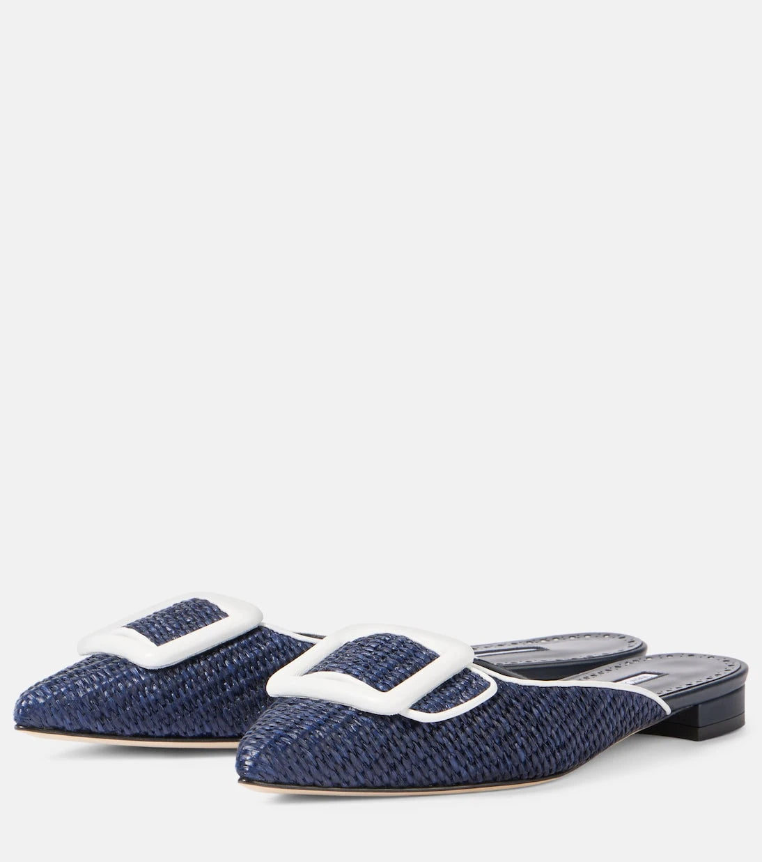 Manolo Blahnik - Maysale leather-trimmed raffia mules