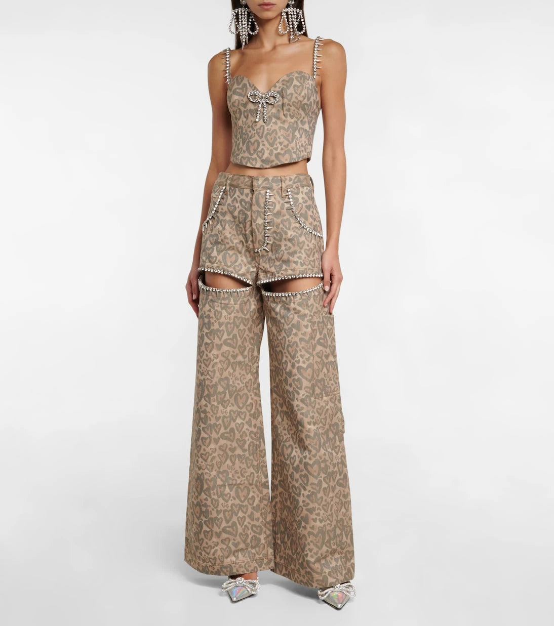 Area - Embellished printed corset top