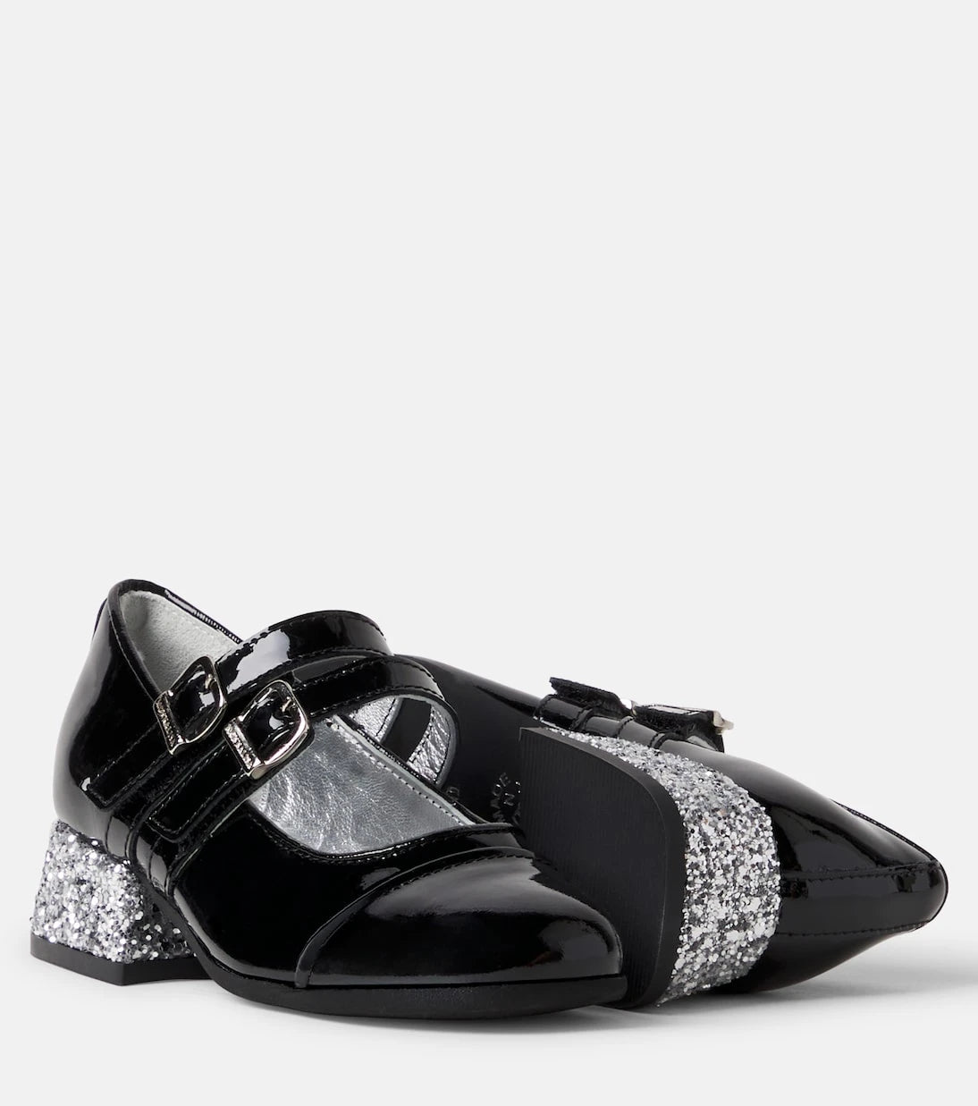 Monnalisa - Glitter patent leather Mary Jane flats