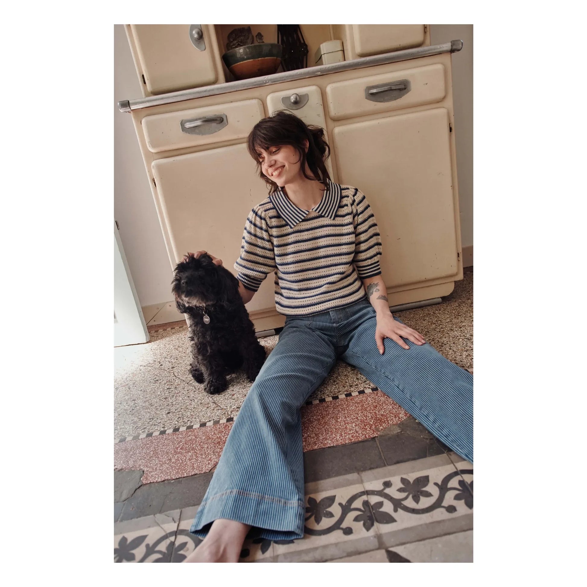Emile et Ida - Organic cotton openwork stripes sweater | Navy blue