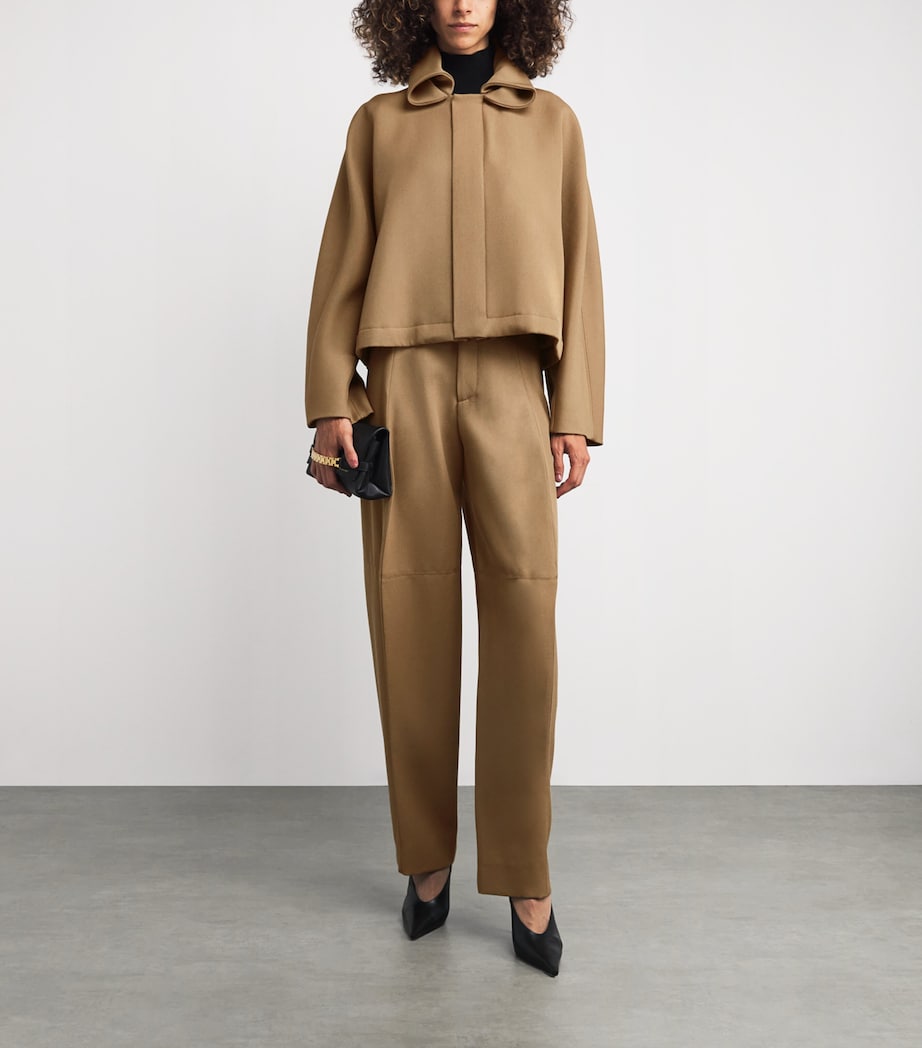 Victoria Beckham Brown Virgin Wool Sculptural Leg Trousers