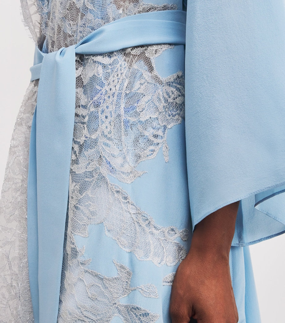 Rosamosario Blue Silk Lace-Trim Robe