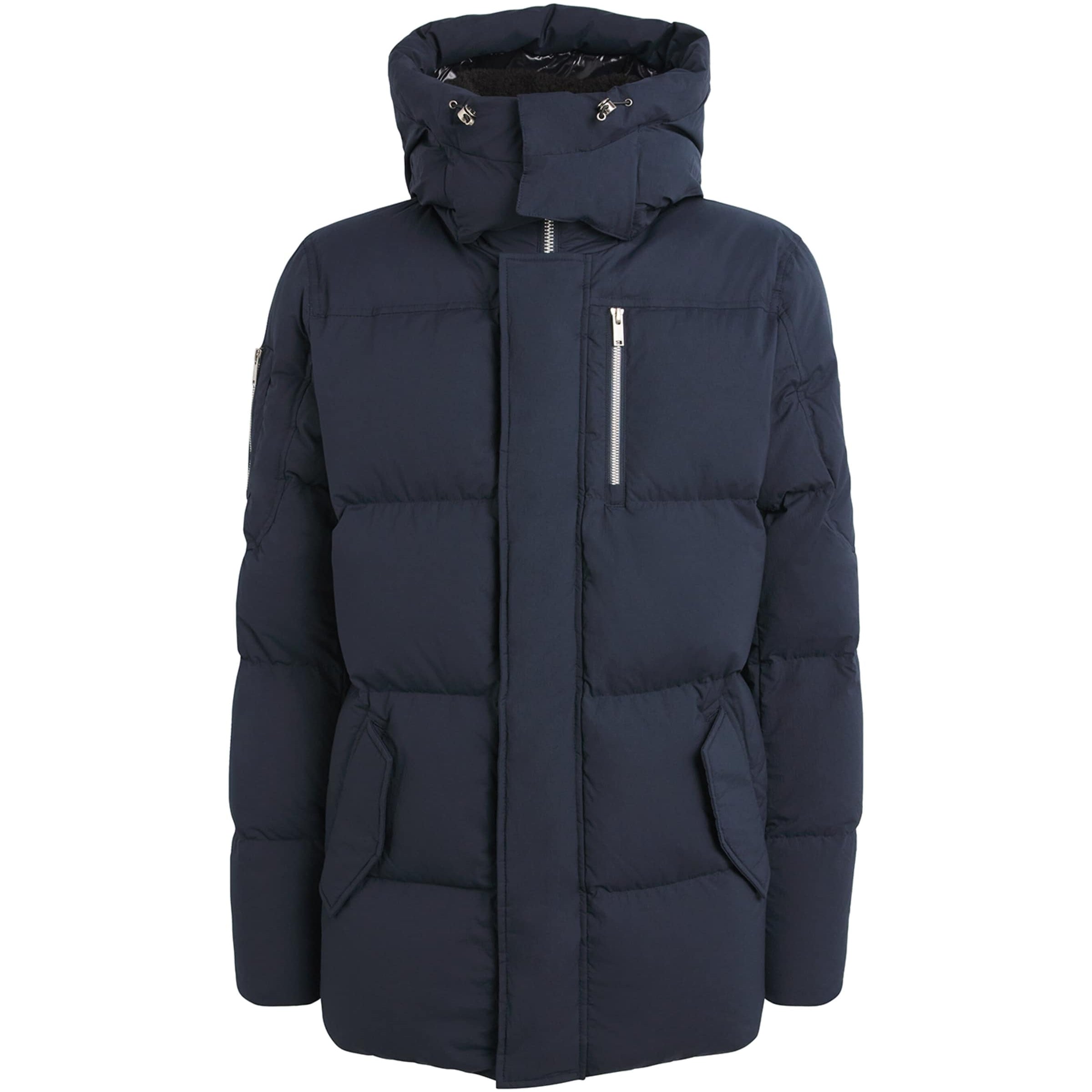 Moose Knuckles Navy Down Shearling-Trim 3Q Jacket