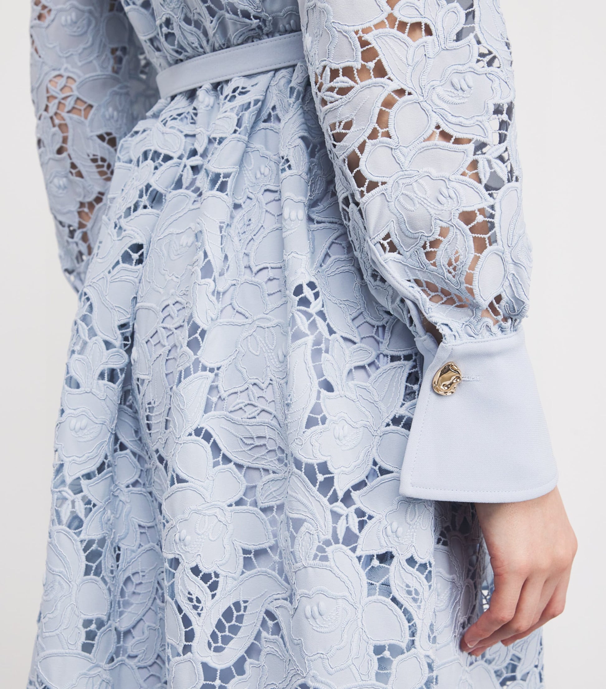 Self-Portrait Blue Lace Belted Maxi Dress