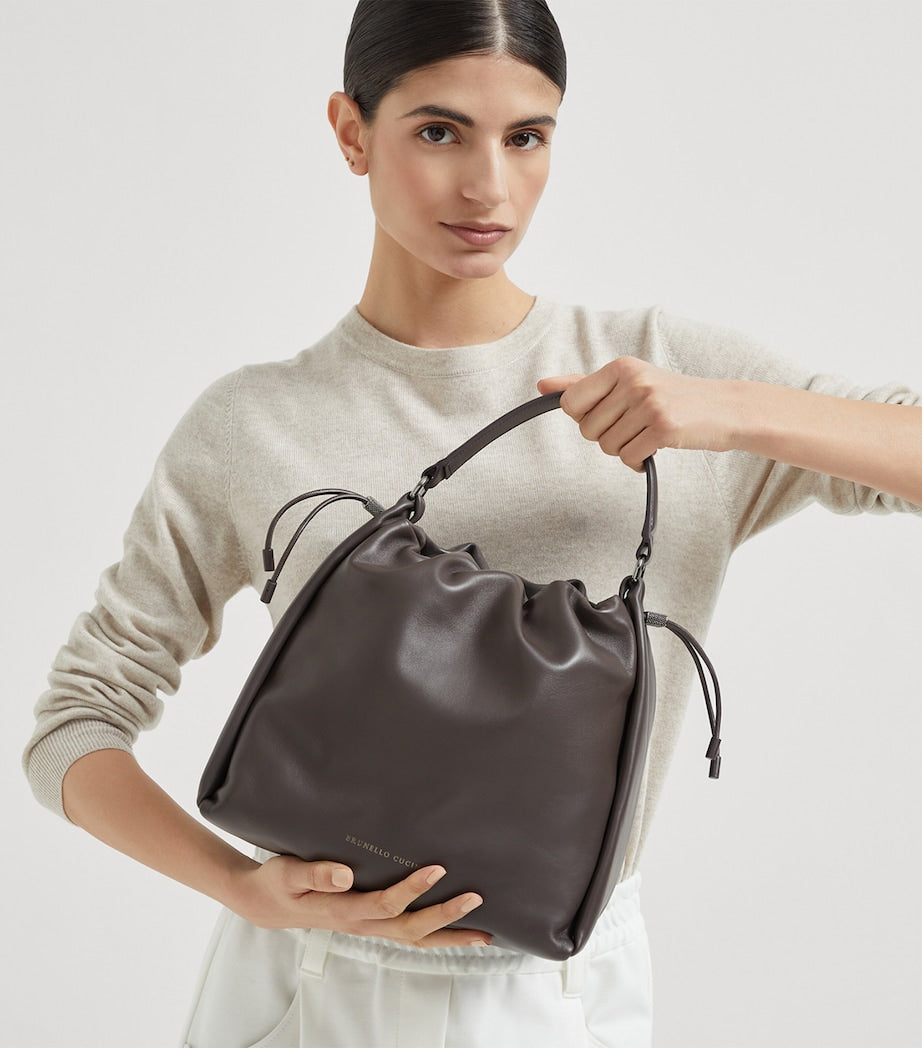 Brunello Cucinelli Brown Medium Leather Mellow Bucket Bag