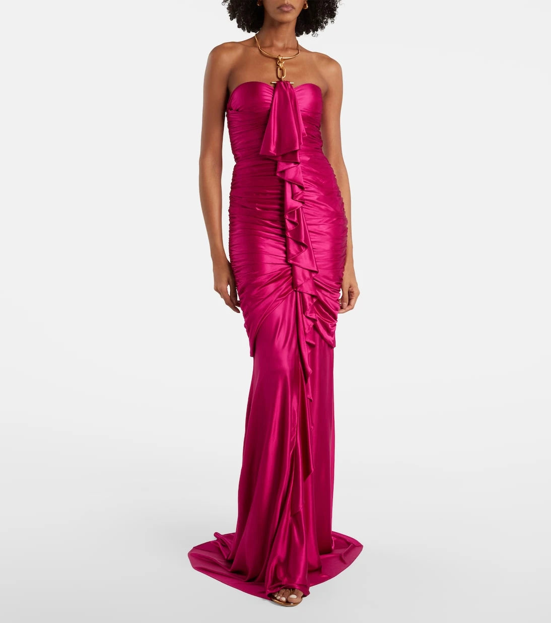 Balmain - Draped ruffled satin bustier gown
