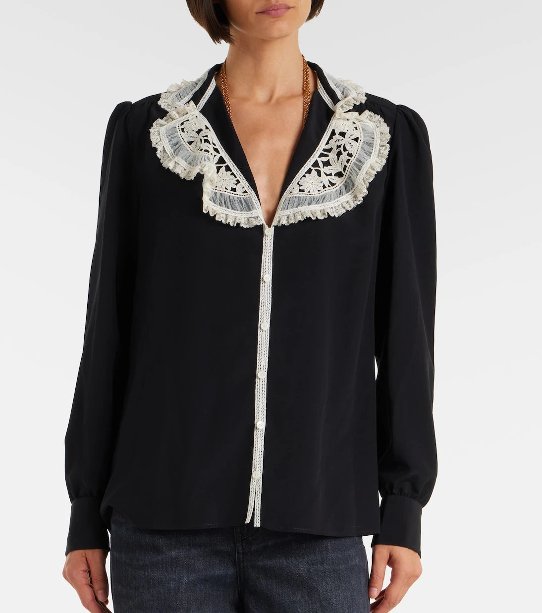 Chloé - Lace-trimmed silk crêpe de chine blouse