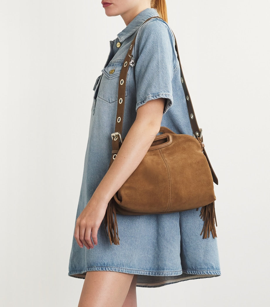 Maje Brown Suede Miss M Shoulder Bag