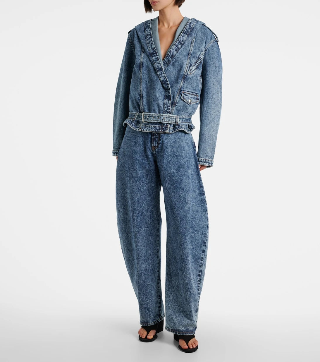 Alaïa - Belted hooded denim jacket