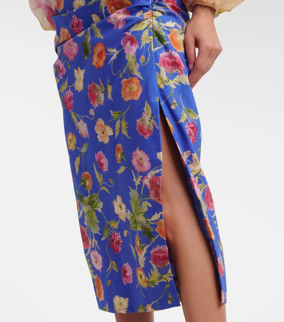 Carolina Herrera - Floral ruched cotton-blend midi skirt