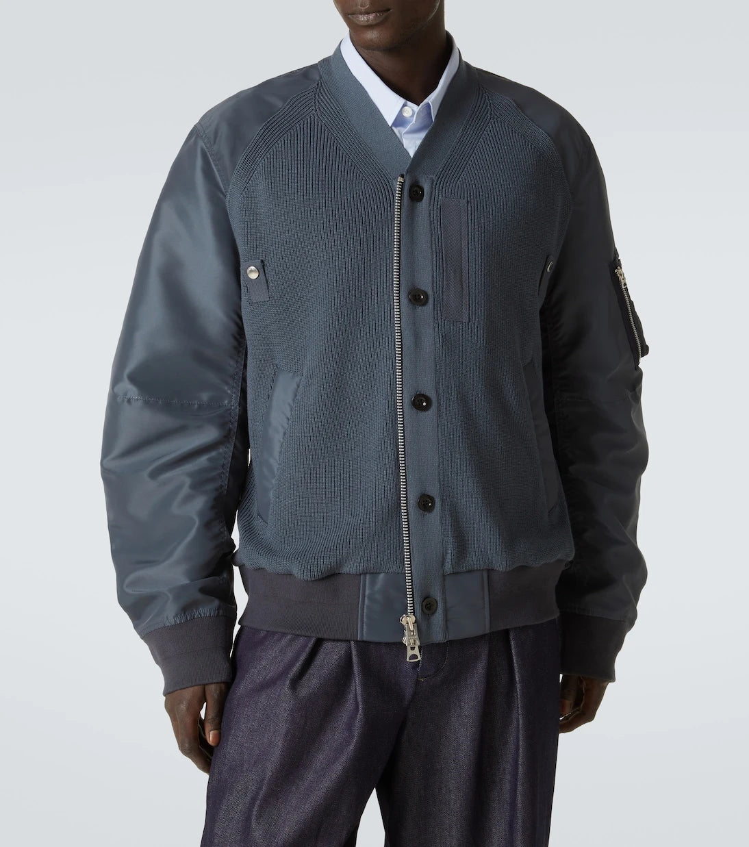 Sacai - Paneled knitted twill blouson