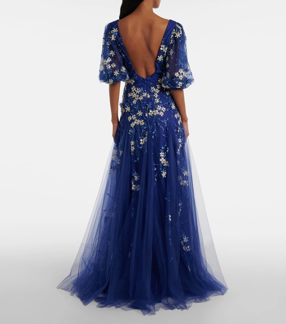 Costarellos - Floral-appliqué tulle gown