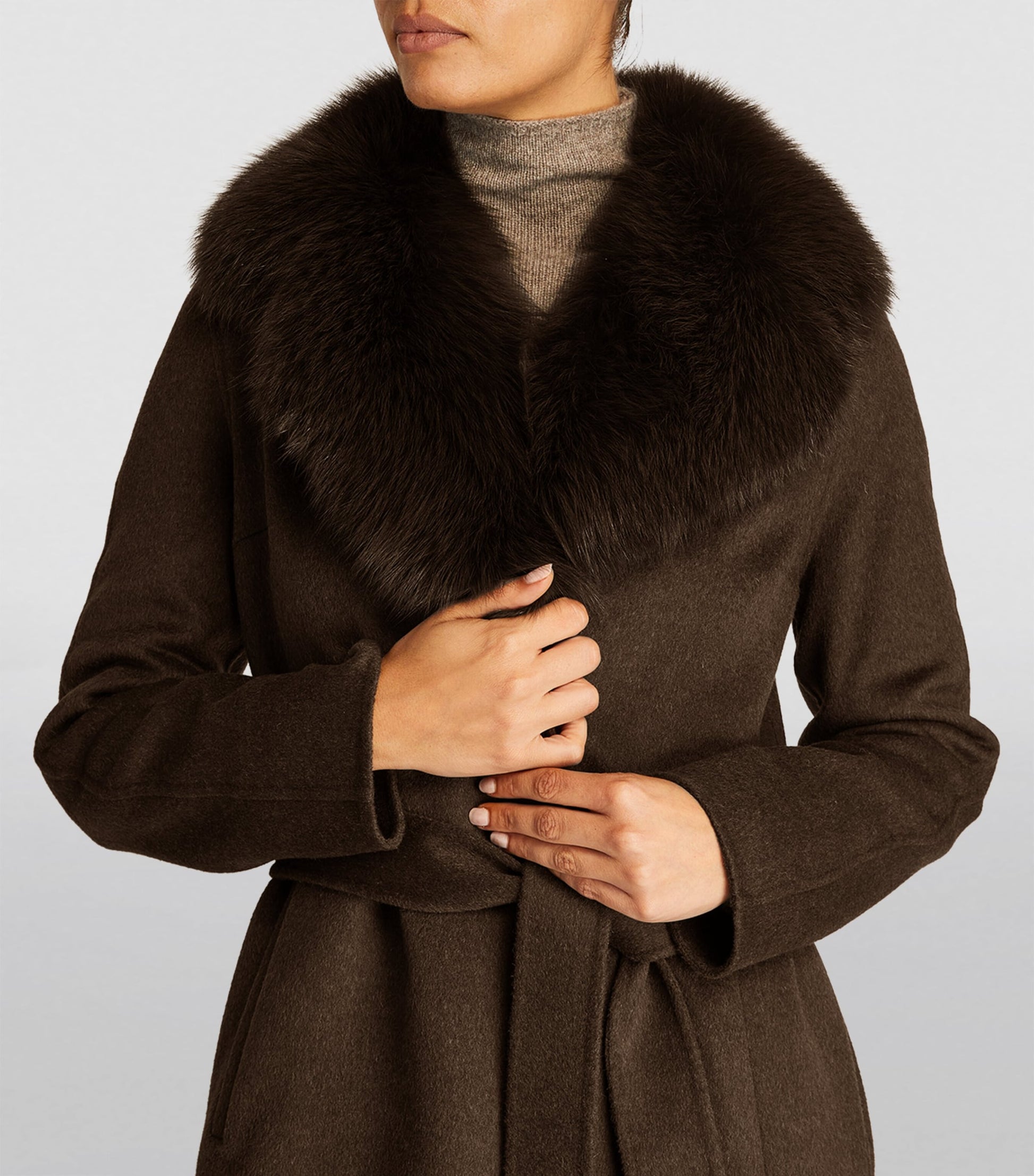 Yves Salomon Orange Wool-Cashmere Fur-Trim Coat