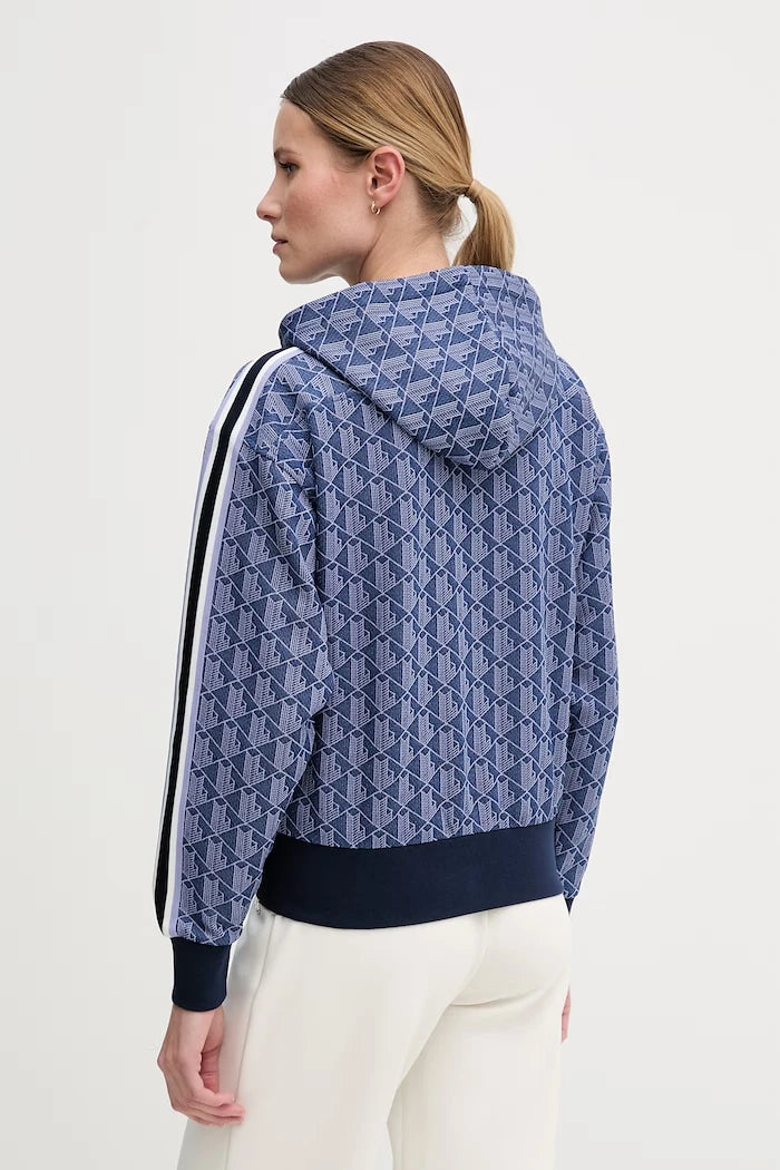 Lacoste fermuarlı kapüşonlu kadın pamuklu sweatshirt