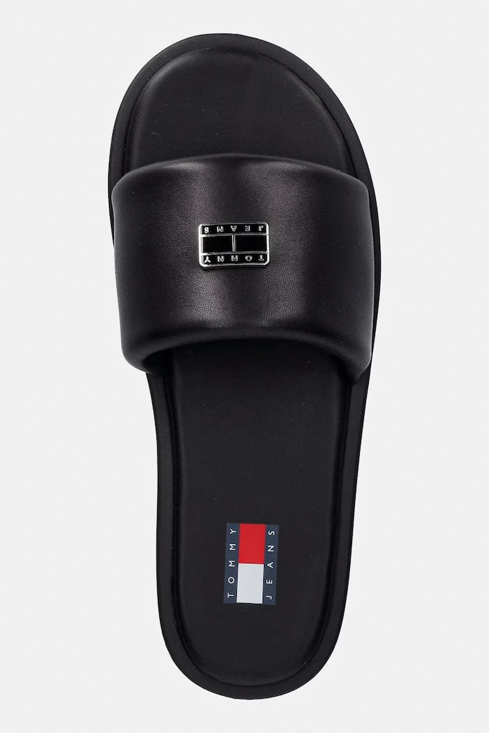 Tommy Jeans düz tabanlı kadın deri terlik TJW SOFT PADDED CASUAL SLIDE