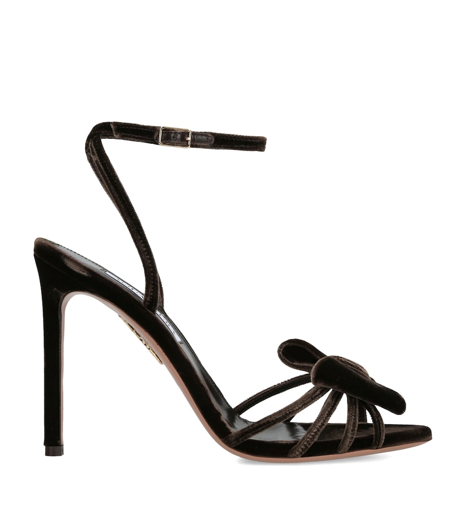 Brown Velvet Bow Tie Heeled Sandals 105