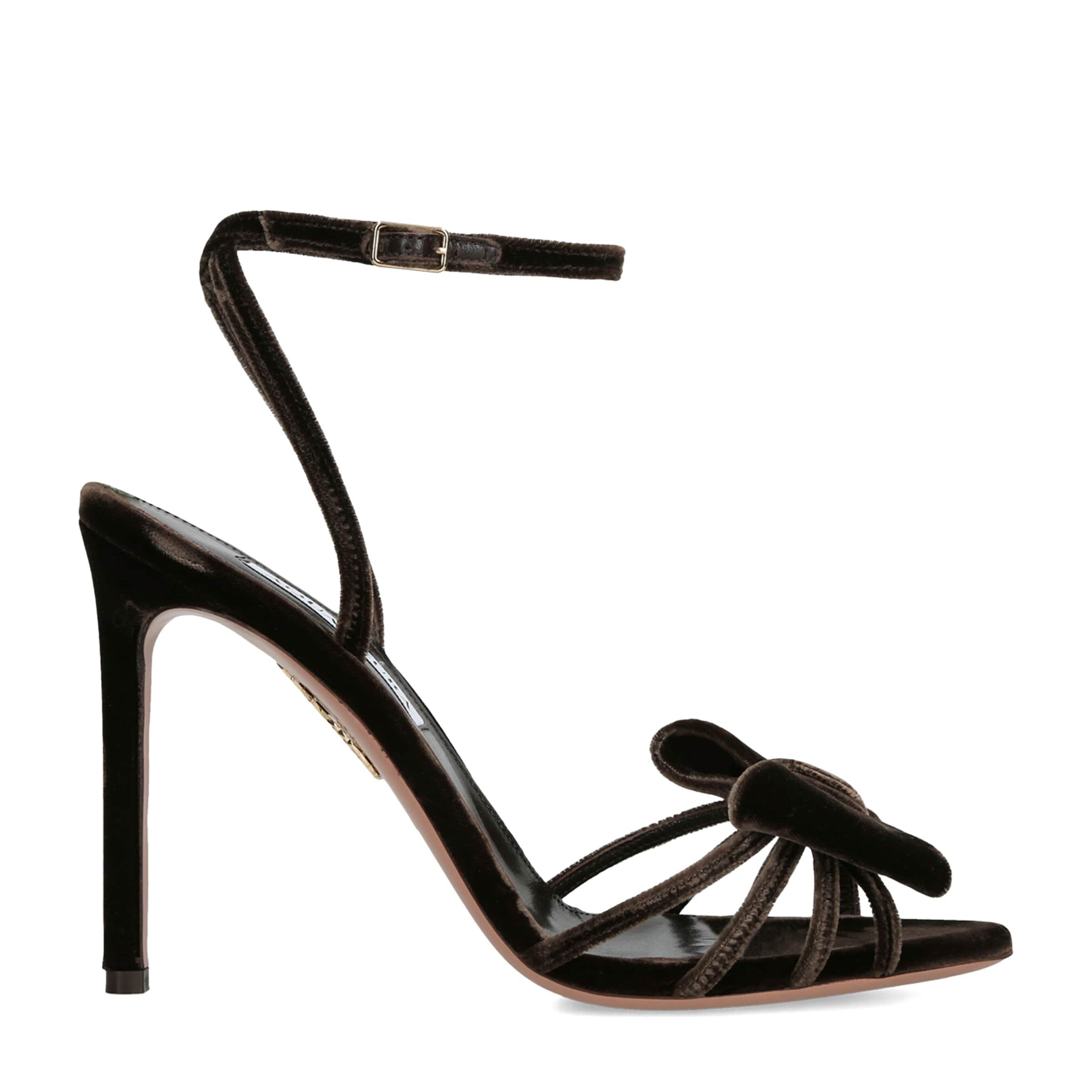 Brown Velvet Bow Tie Heeled Sandals 105