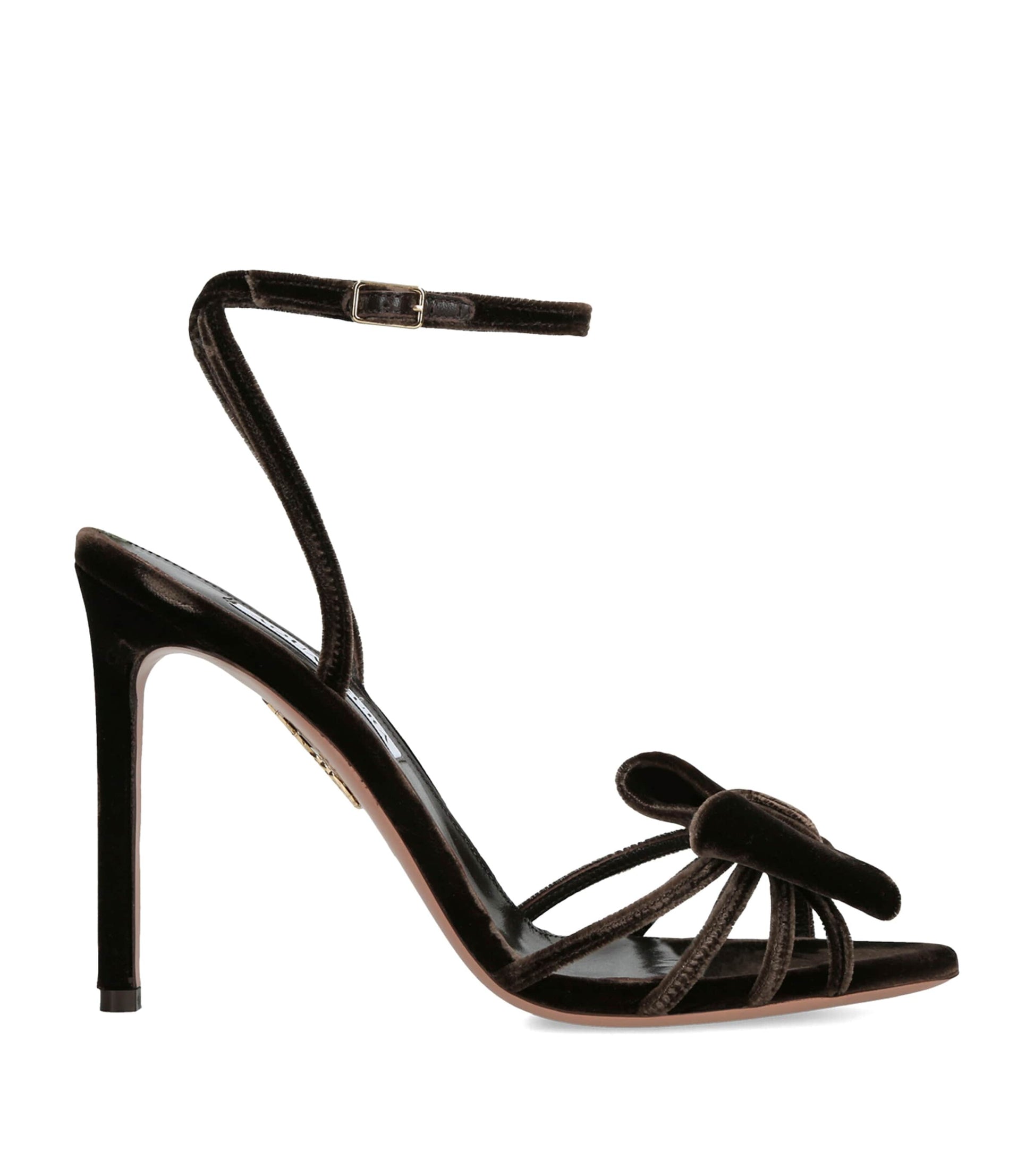 Brown Velvet Bow Tie Heeled Sandals 105