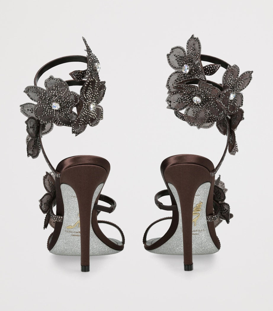 René Caovilla Brown Satin Floral Cleo Sandals 105