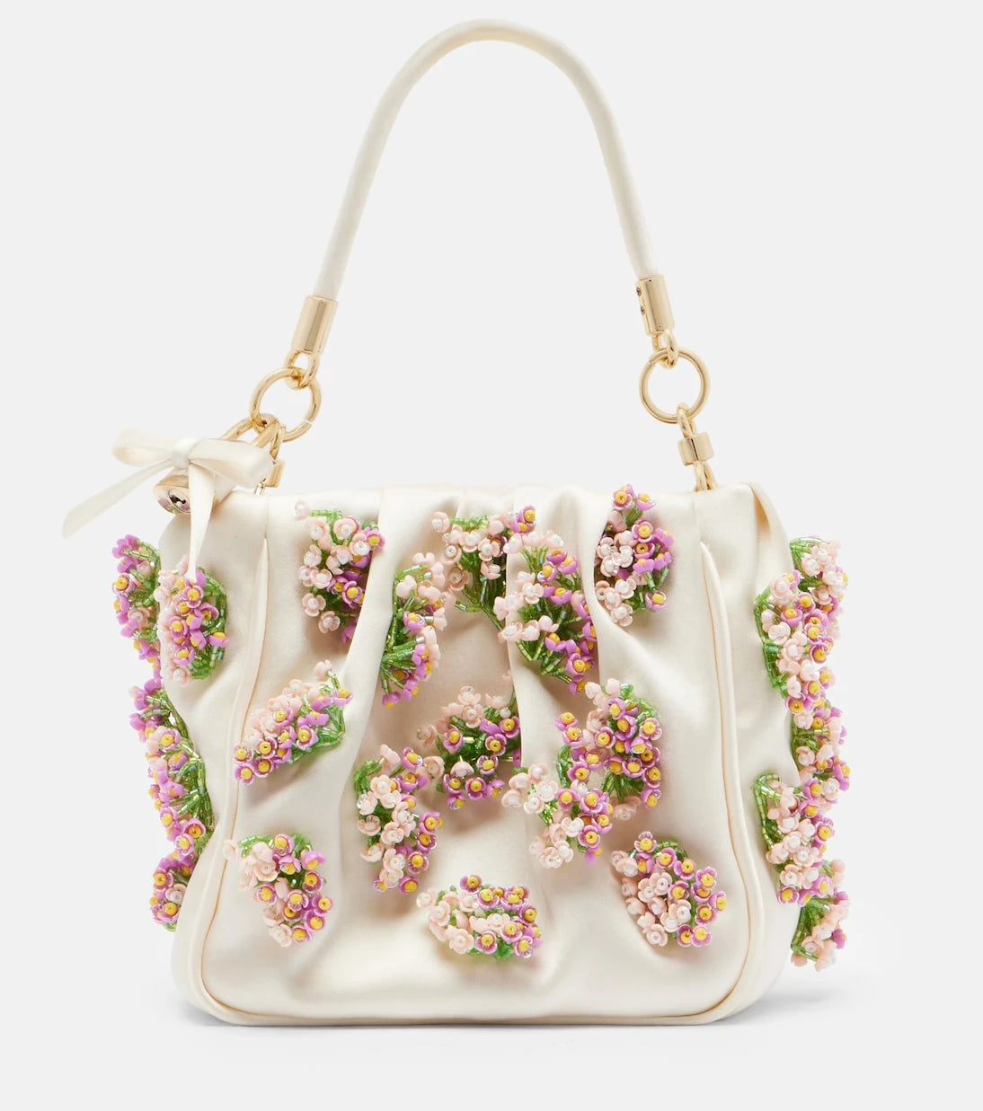 Self-Portrait - Beaded floral satin tote bag