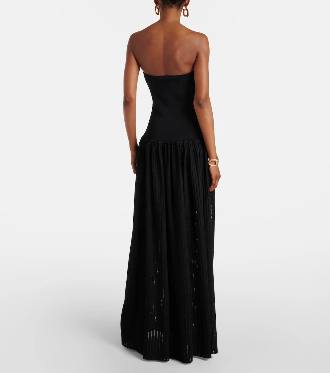 Self-Portrait - Belted knitted strapless maxidress