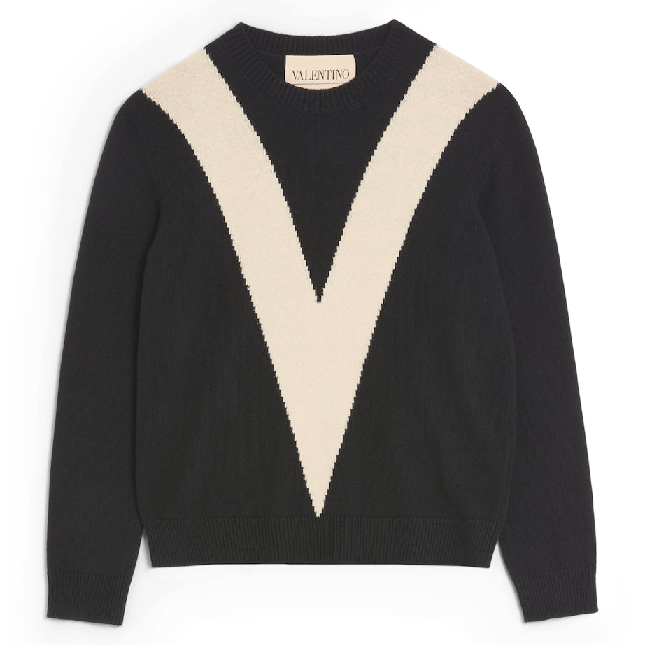 Valentino Garavani Black Virgin Wool V Logo Sweater