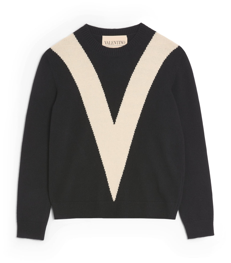 Valentino Garavani Black Virgin Wool V Logo Sweater
