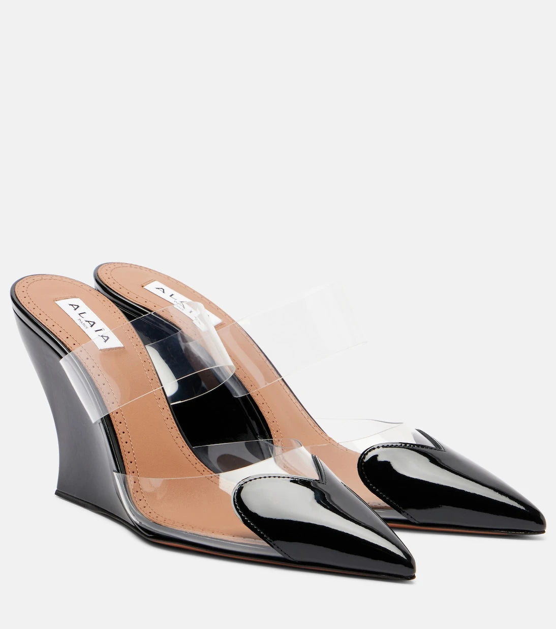 Alaïa - Le Cœur 90 PU and leather wedge mules