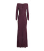 Self-Portrait Burgundy Crystal Long-Sleeve Maxi Dress