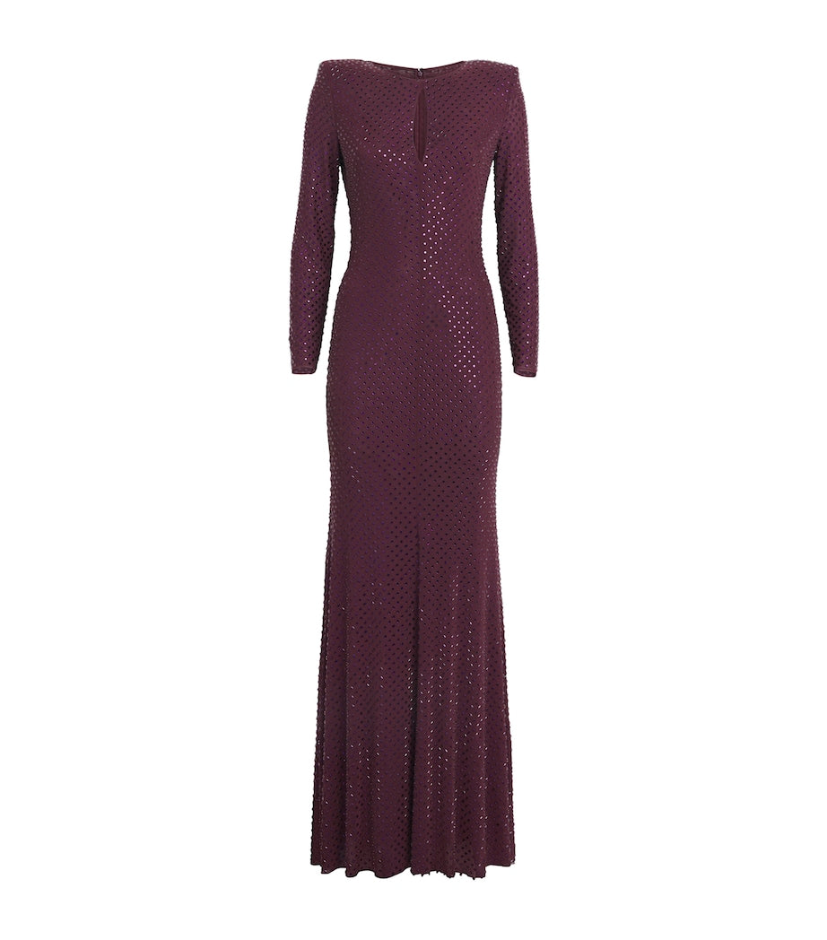 Self-Portrait Burgundy Crystal Long-Sleeve Maxi Dress