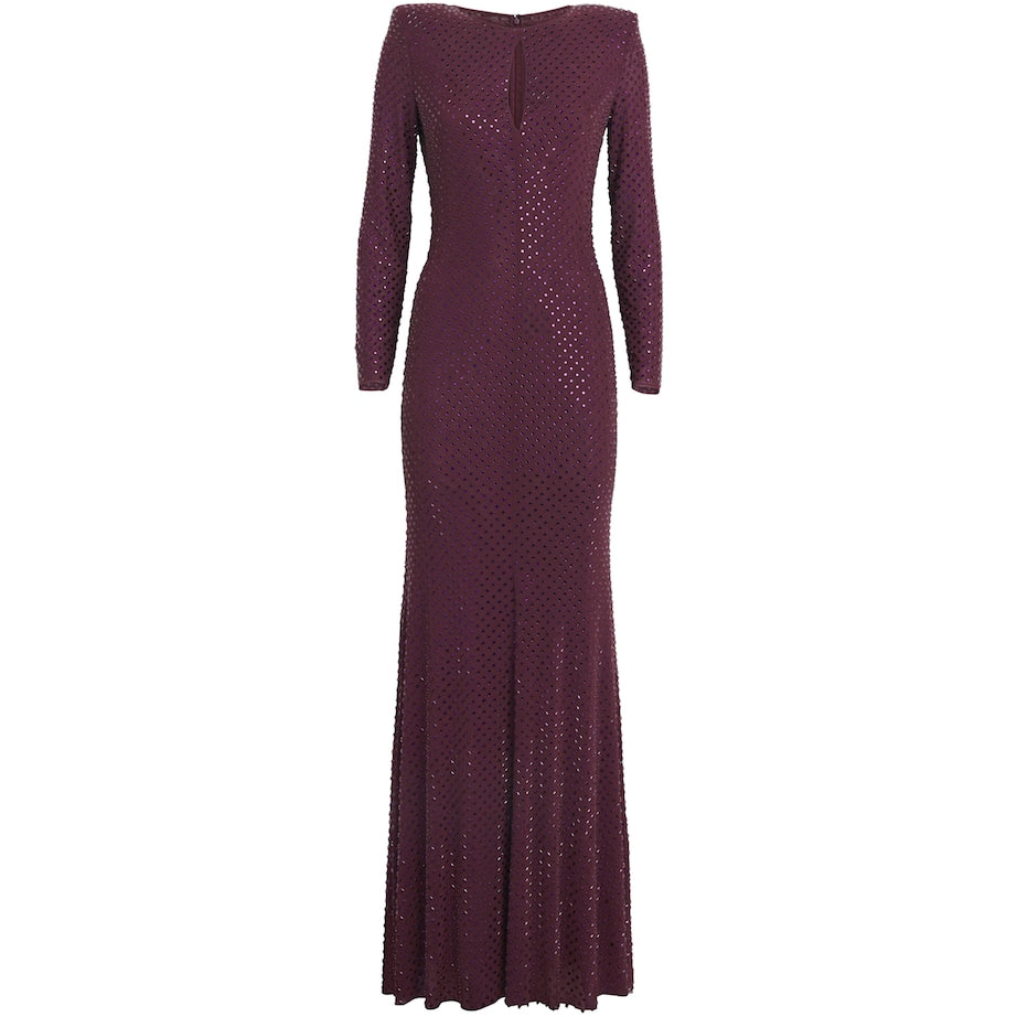 Self-Portrait Burgundy Crystal Long-Sleeve Maxi Dress
