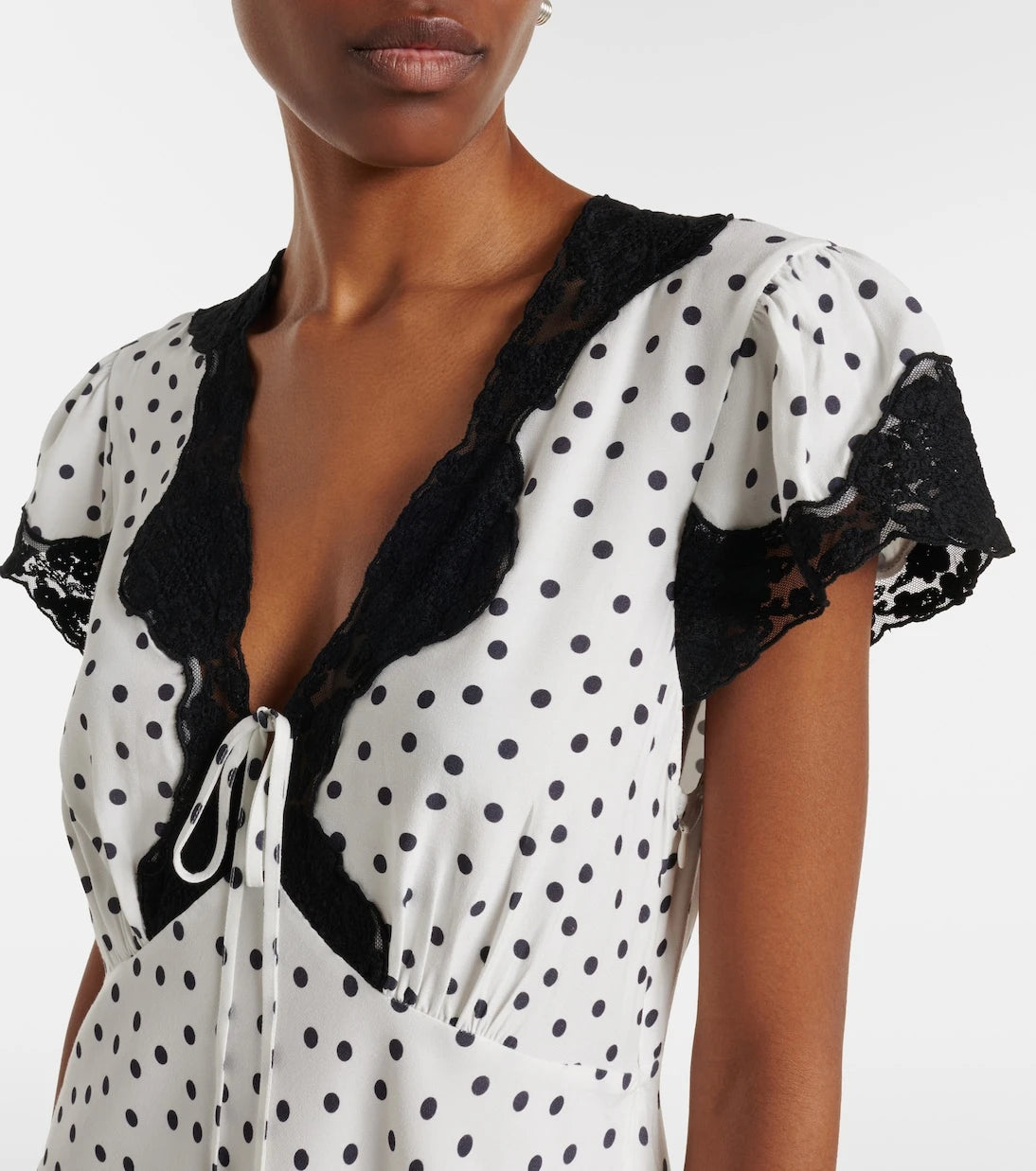 Rixo - Polka-dot lace-trimmed minidress
