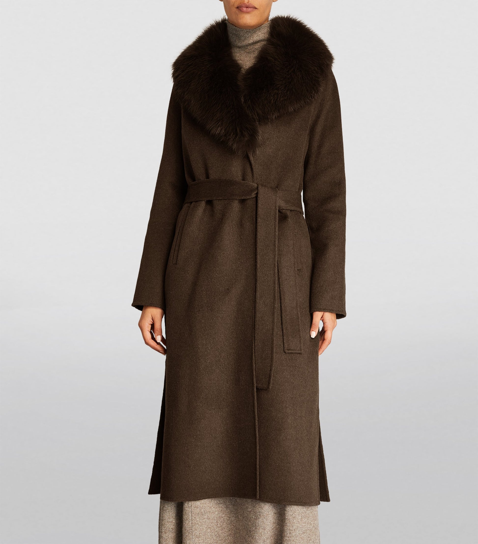 Yves Salomon Orange Wool-Cashmere Fur-Trim Coat