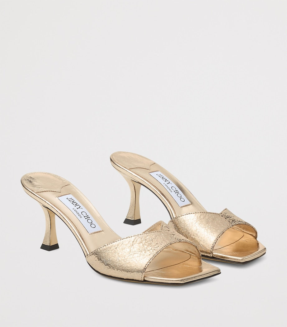 Jimmy Choo Gold Skye 70 Cracked Metallic Mules