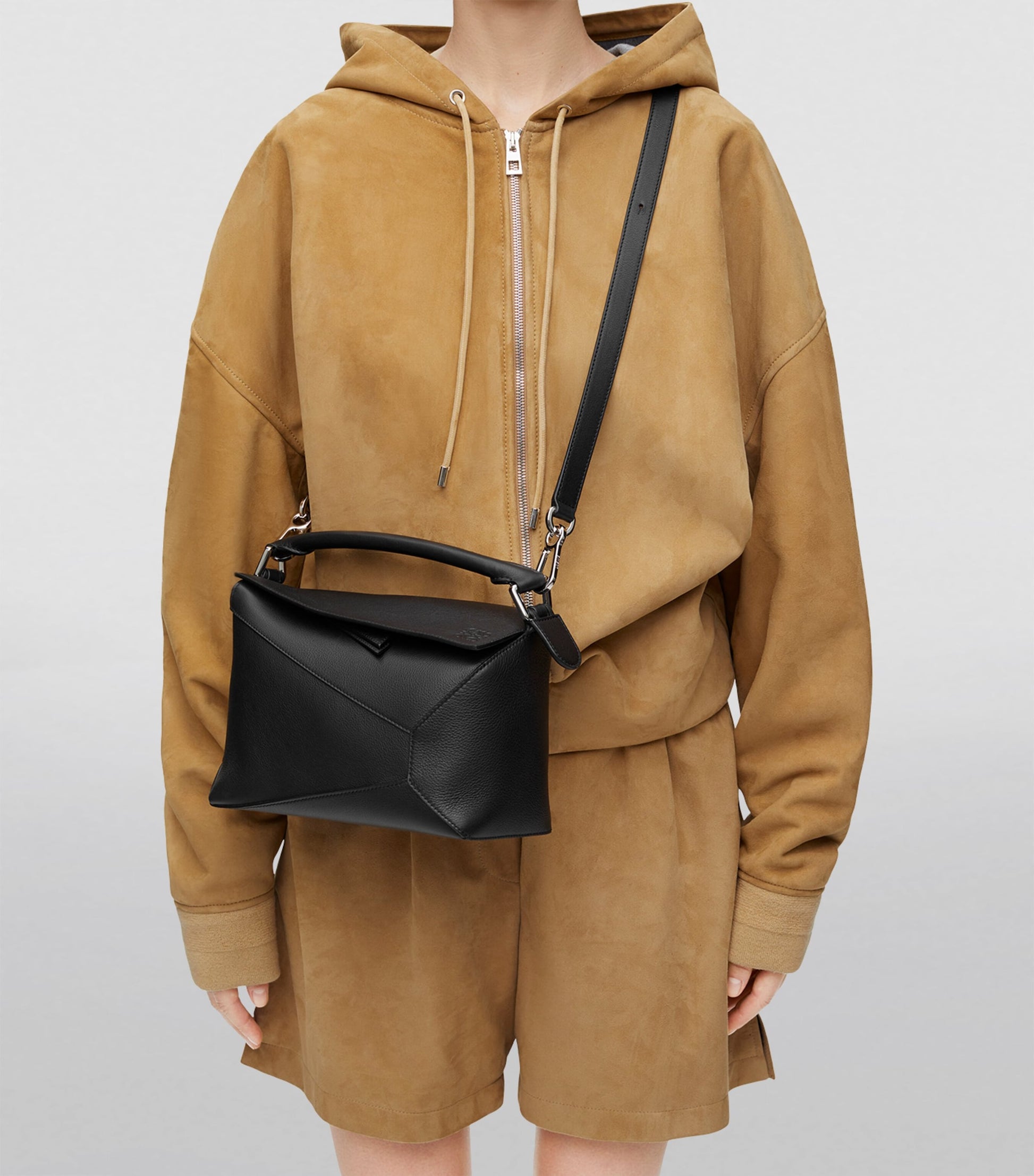 LOEWE Black Small Leather Puzzle Edge Top-Handle Bag