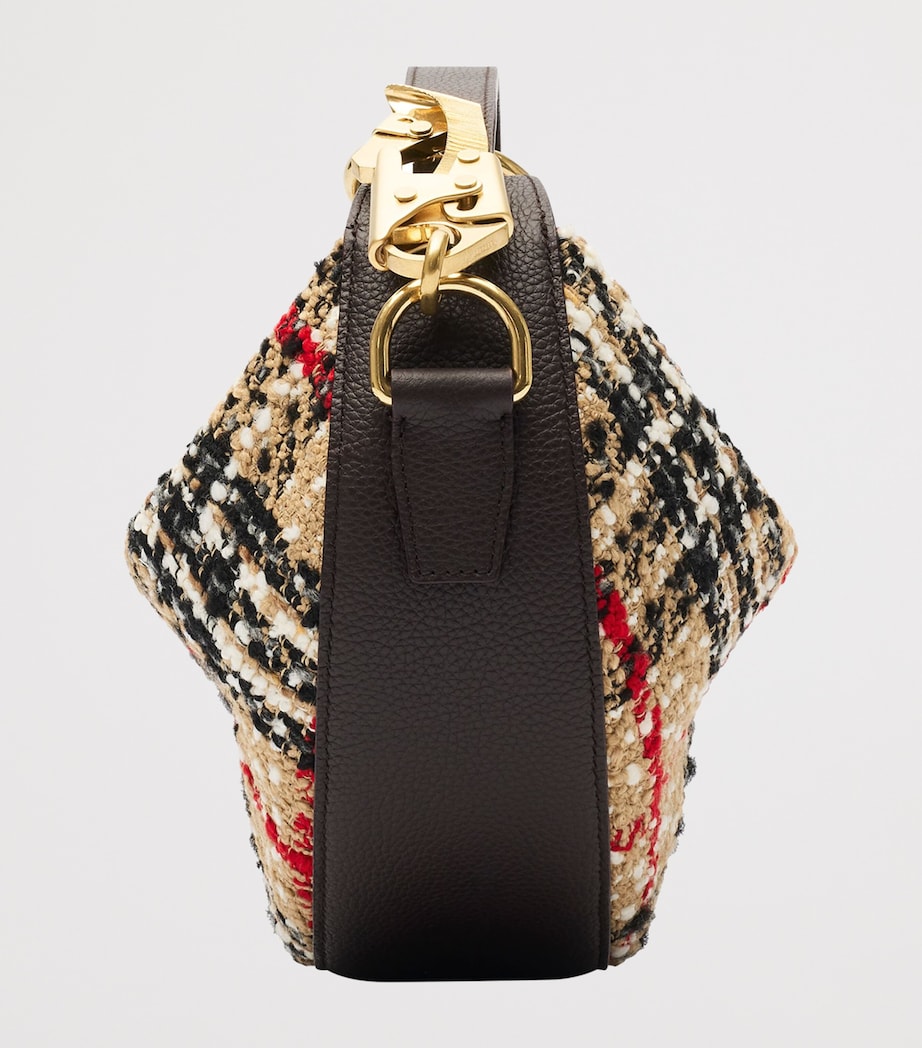 Beige Leather and Bouclé Knight Arc Shoulder Bag