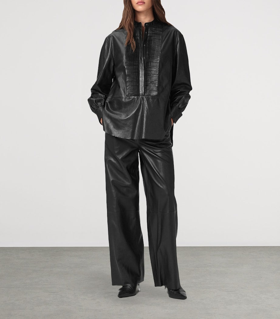 AllSaints Black Leather Ash Lea Trousers