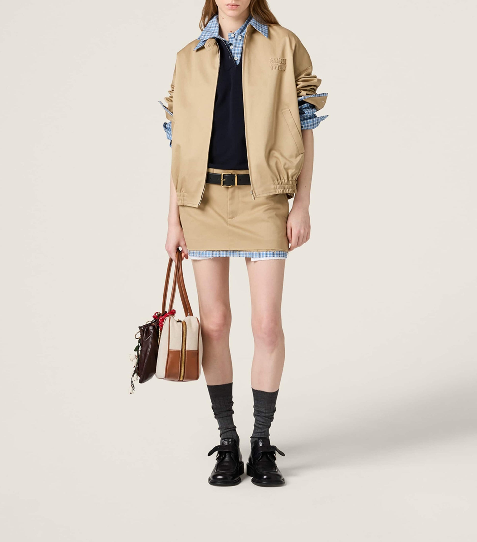 Neutral Cotton Chino Mini Skirt