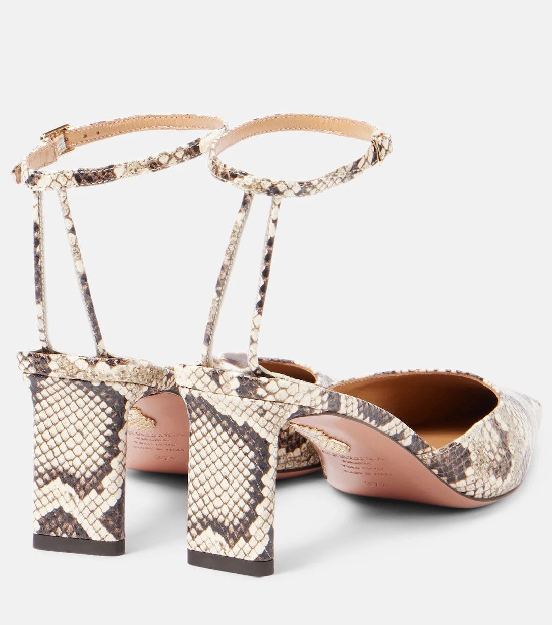 Aquazzura - حذاء بكعب عالٍ من الجلد بطبعة جلد الثعبان "Blade 65"