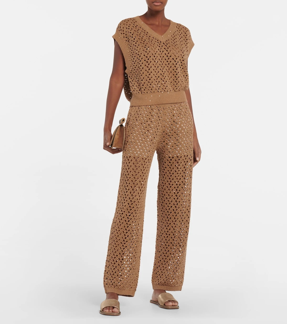Brunello Cucinelli - Open-knit cotton, linen and silk top