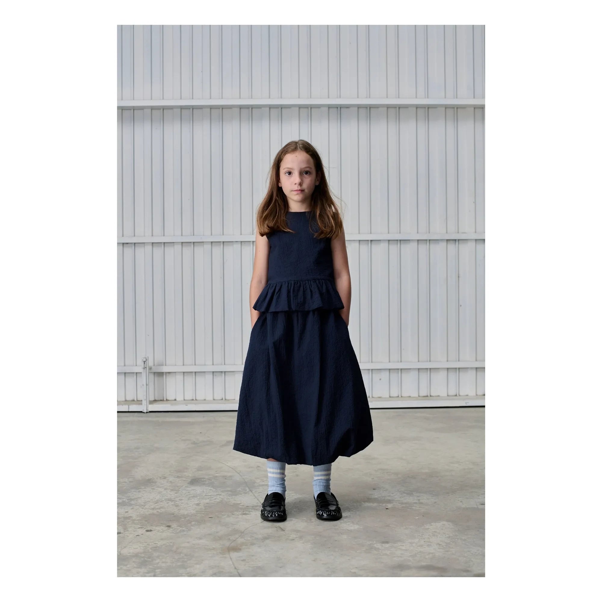 Tangerine - Sleeveless Ruffle Top | Dark Blue