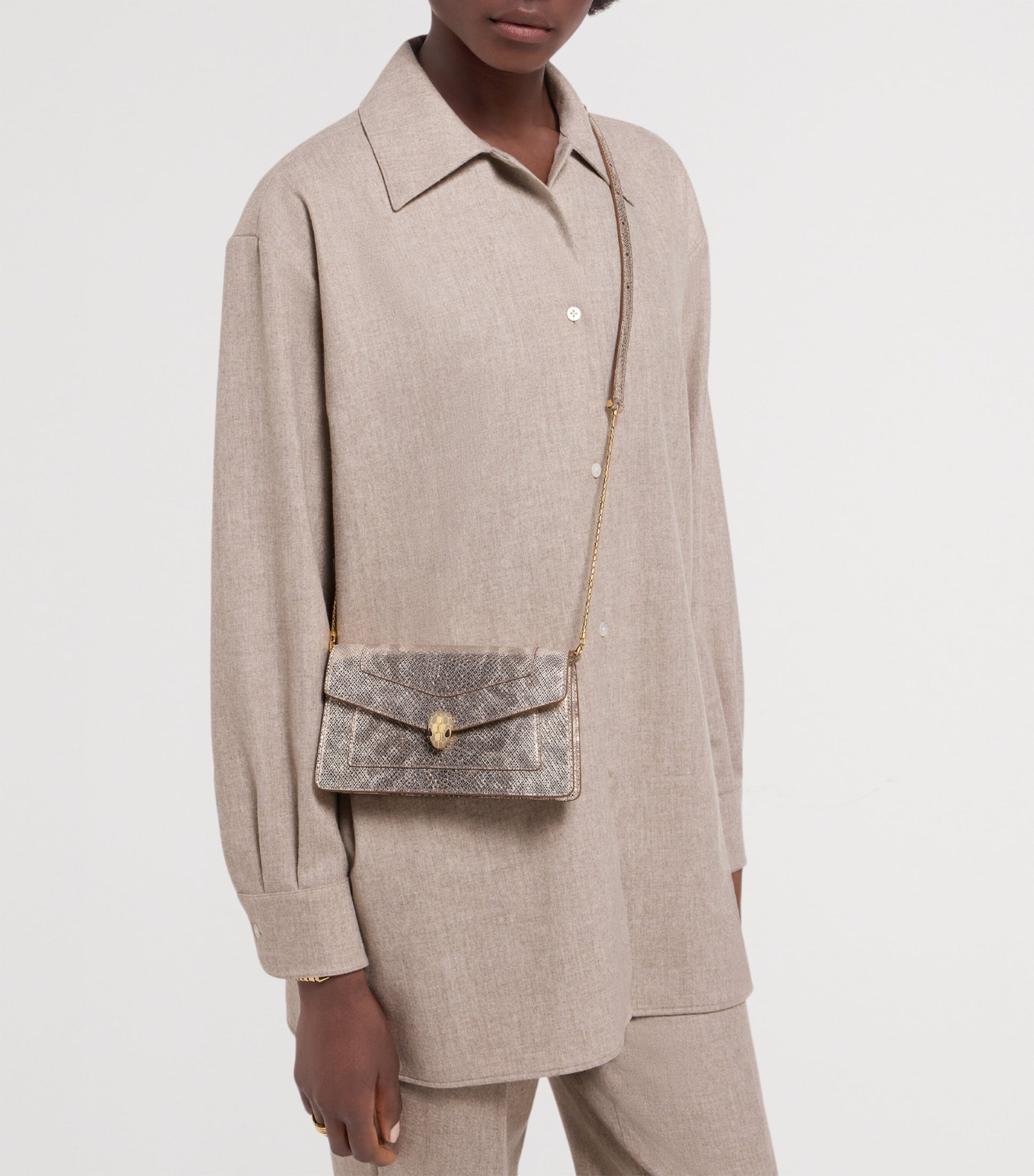 Beige Karung Leather Serpenti Forever Chain Pochette