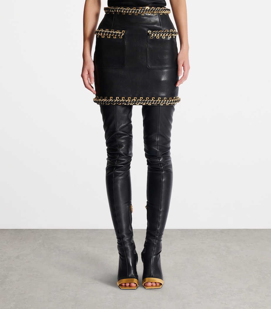 Balmain Black Lambskin Embellished Mini Skirt