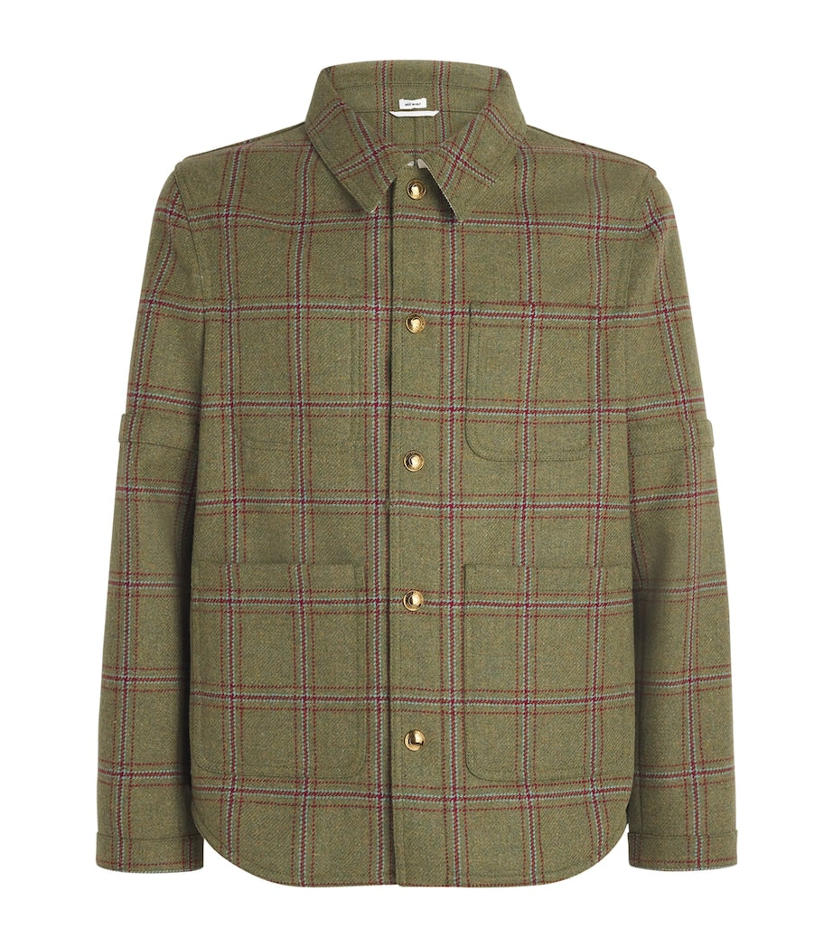 Green Wool Utility Patch Pocket Shirt Jacket