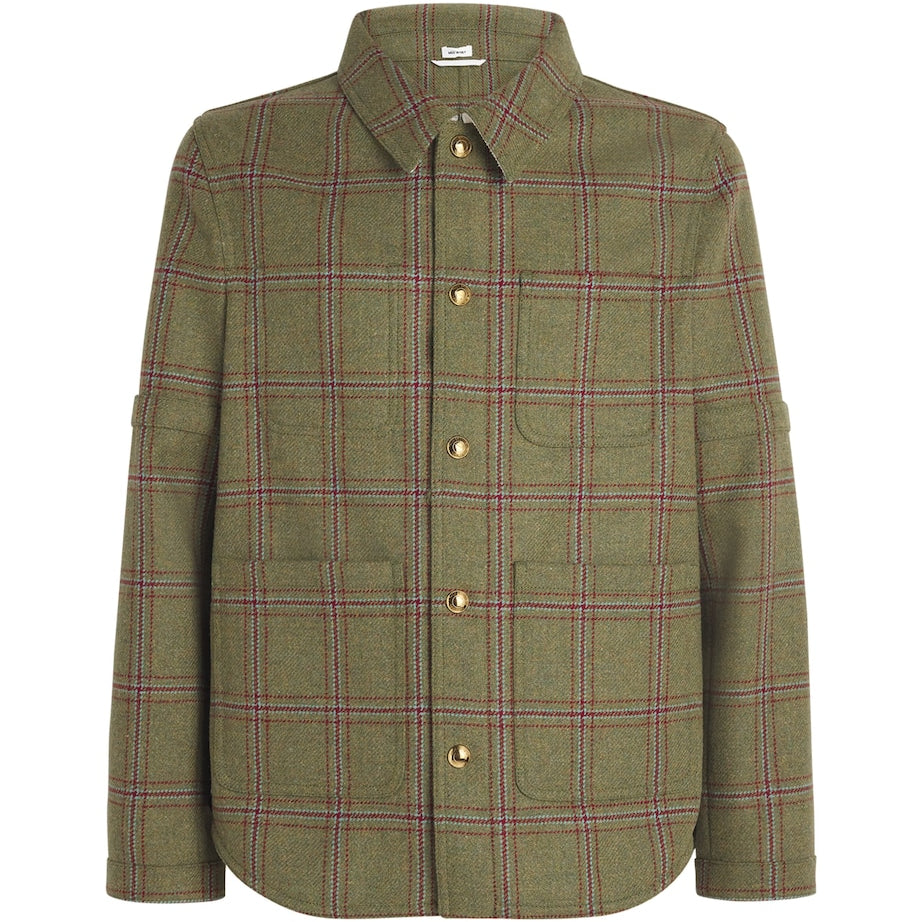 Green Wool Utility Patch Pocket Shirt Jacket