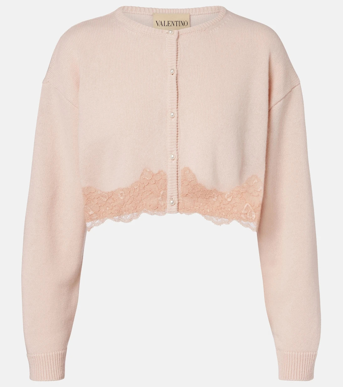 Valentino - Lace-trimmed cropped virgin wool cardigan